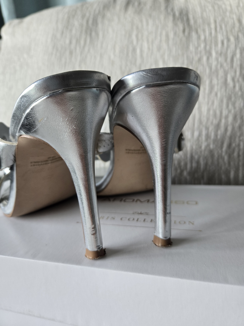 Steve Madden Silver Crystal-Embellished Stiletto Slide Sandals - Picture 4 of 8